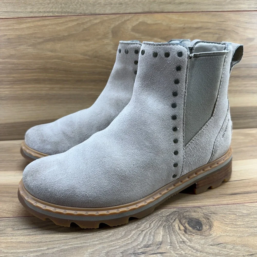 Sorel Lennox Chelsea Boots Womens 7 Beige‎ Suede Studded Waterproof Casual